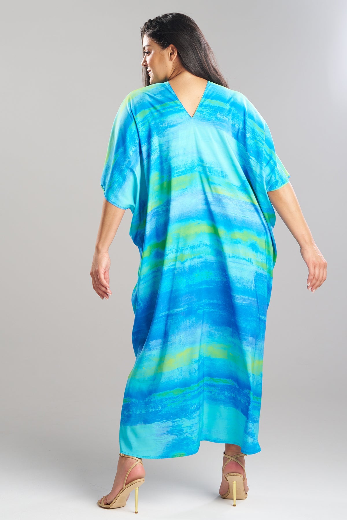 NATORI Aurora Printed Satin Caftan
