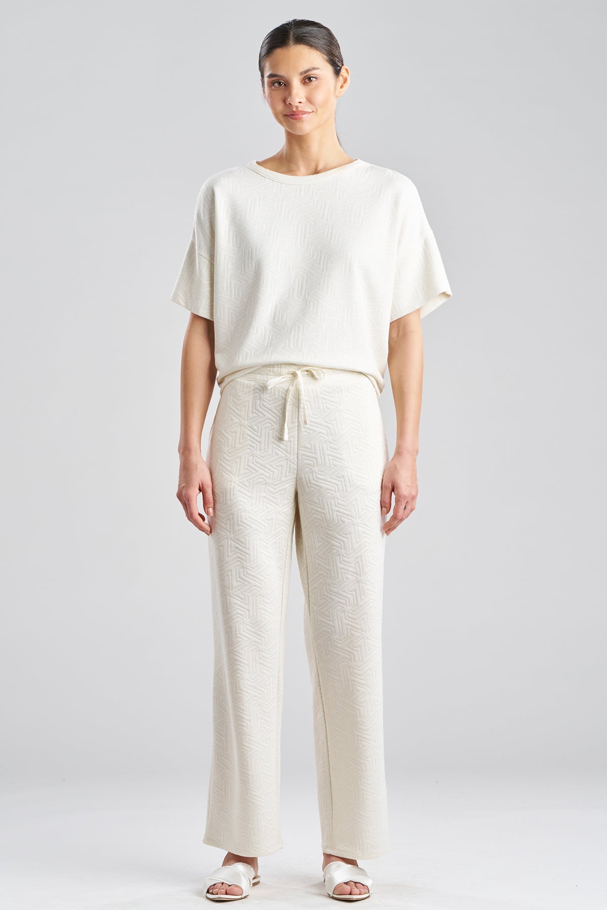NATORI Quilted Geo Knit Jacquard Straight Leg Pants