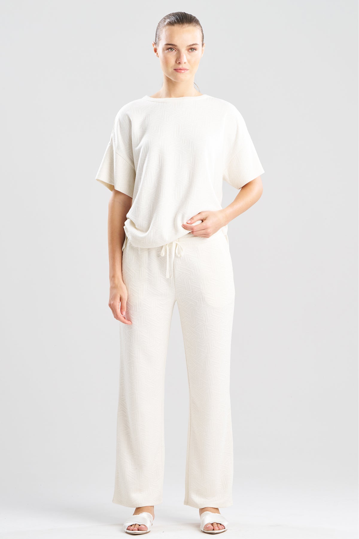 NATORI Quilted Geo Knit Jacquard Straight Leg Pants
