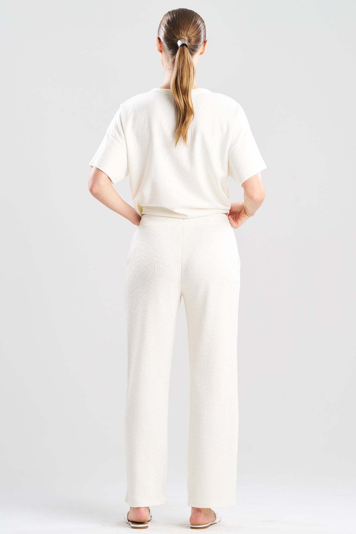 NATORI Quilted Geo Knit Jacquard Straight Leg Pants