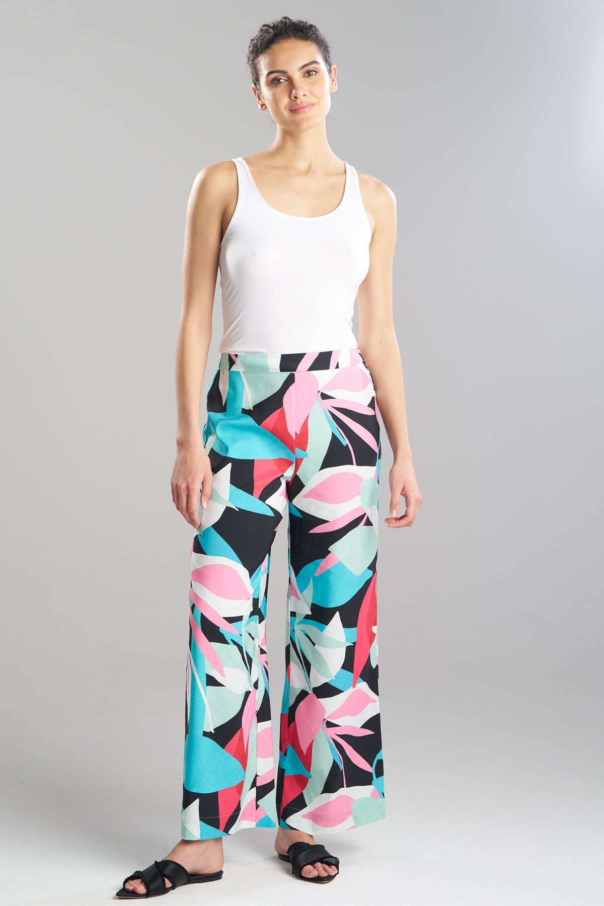NATORI Abstract Palm Printed Satin Pants