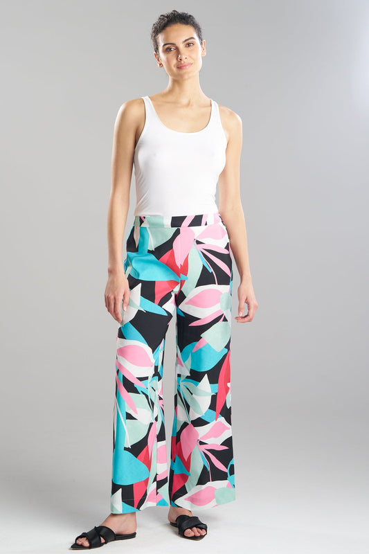 NATORI Abstract Palm Printed Satin Pants