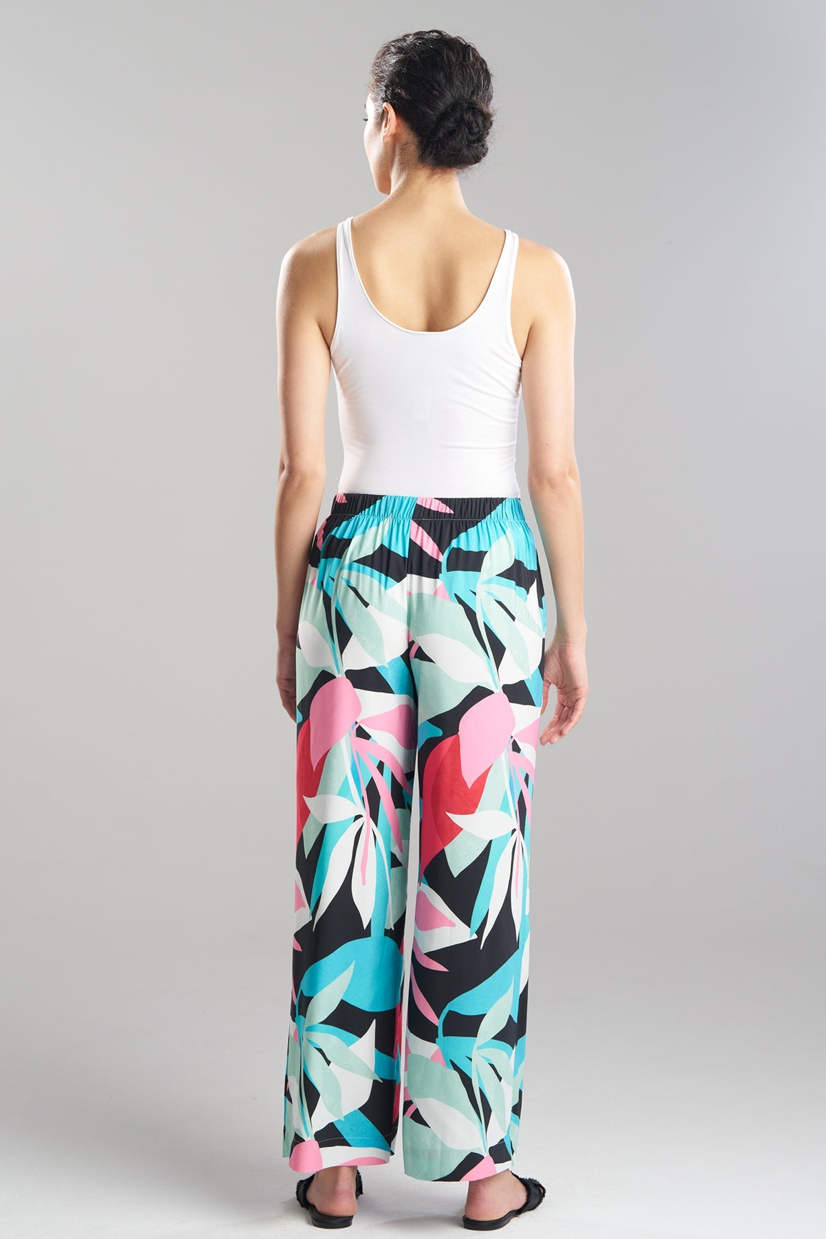 NATORI Abstract Palm Printed Satin Pants