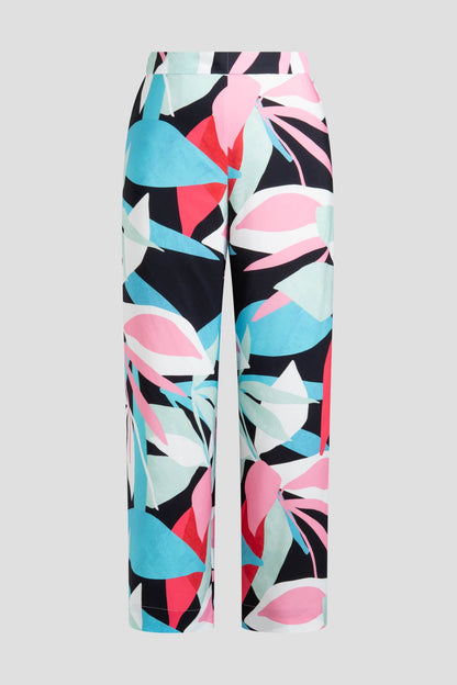 NATORI Abstract Palm Printed Satin Pants