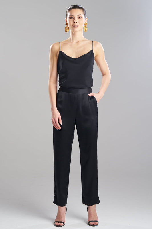 NATORI Buy Key Essentials Silk Straight Leg Pants in Black Online