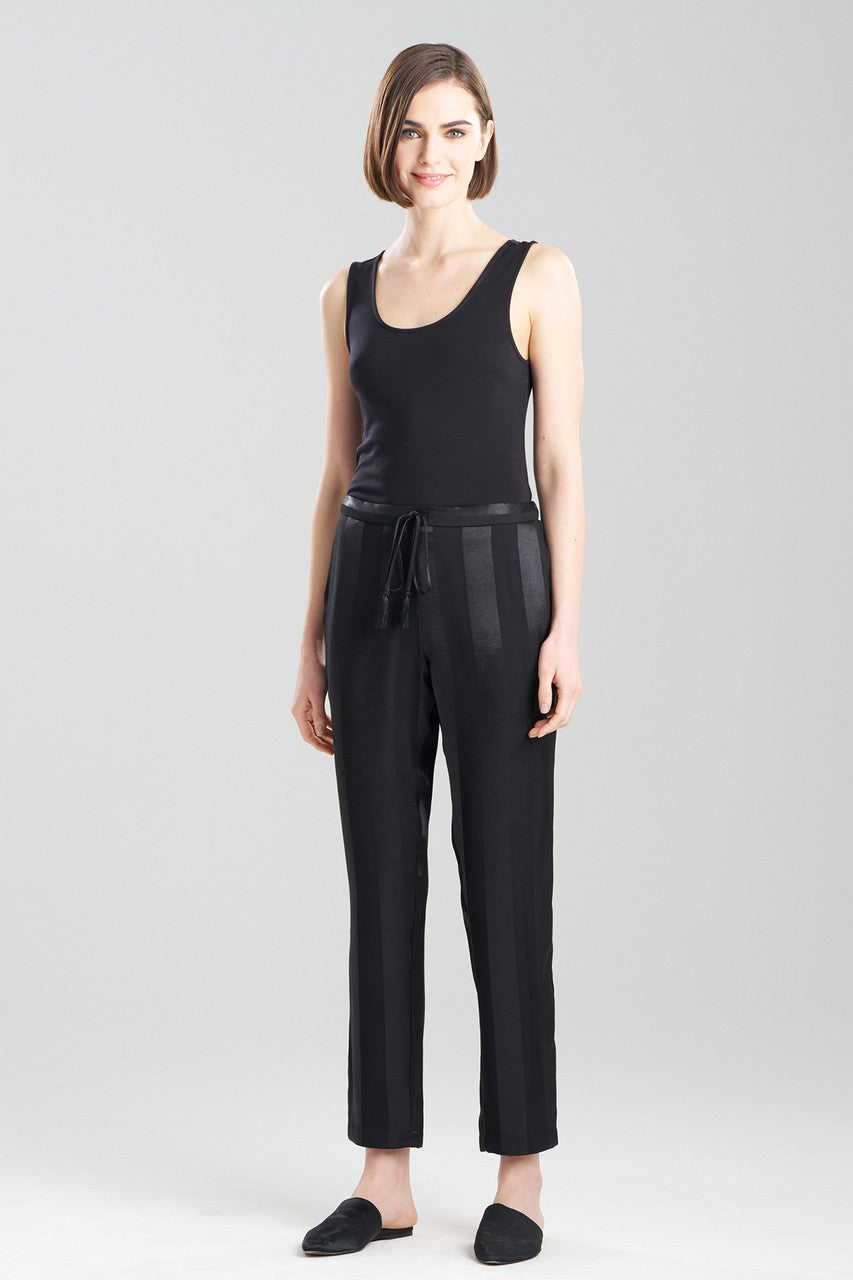NATORI Buy Satin Jacquard Stripe Pants in Black Online