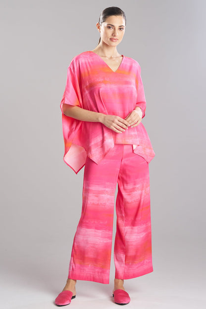 NATORI Aurora Printed Satin Caftan Top