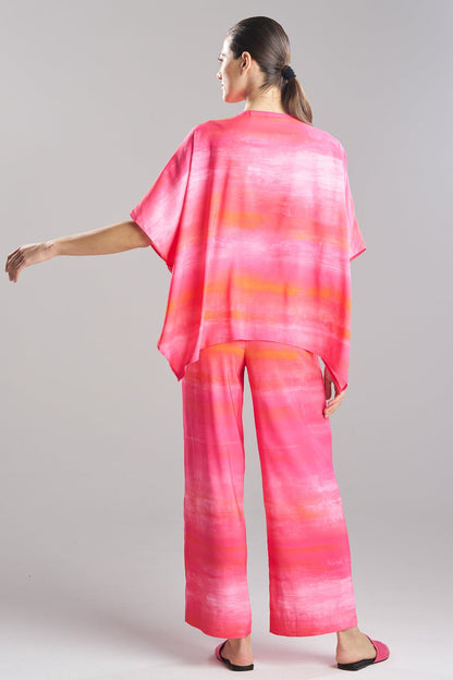 NATORI Aurora Printed Satin Caftan Top