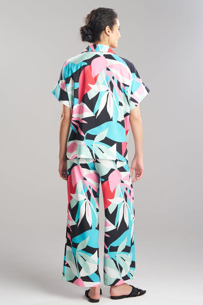 NATORI Abstract Palm Printed Satin Top