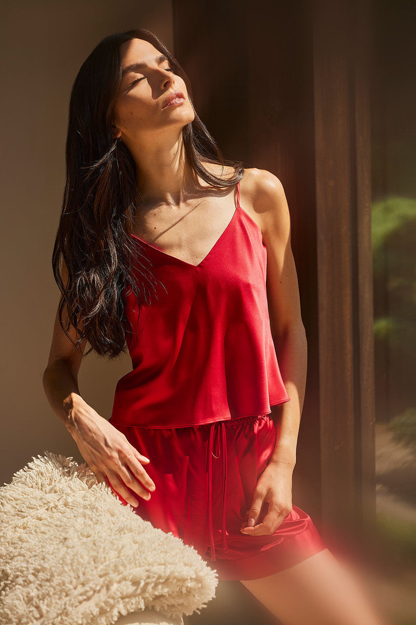NATORI Buy Glamour Cami Shorts PJ in Brocade Red Online