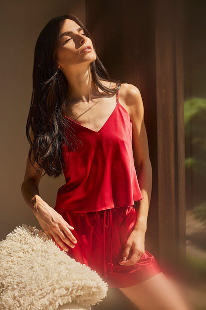 NATORI Buy Glamour Cami Shorts PJ in Brocade Red Online
