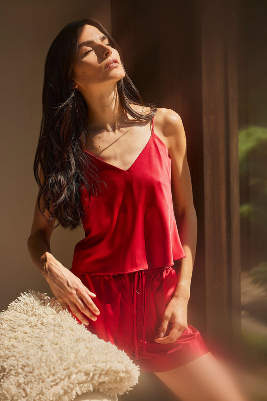 NATORI Buy Glamour Cami Shorts PJ in Brocade Red Online