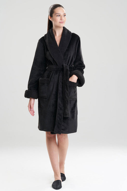 NATORI Buy Plush Sherpa Cozy Robe in Black Online