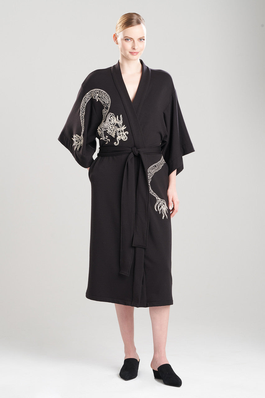 NATORI Buy Cocoon Embroidered Robe in Black Online