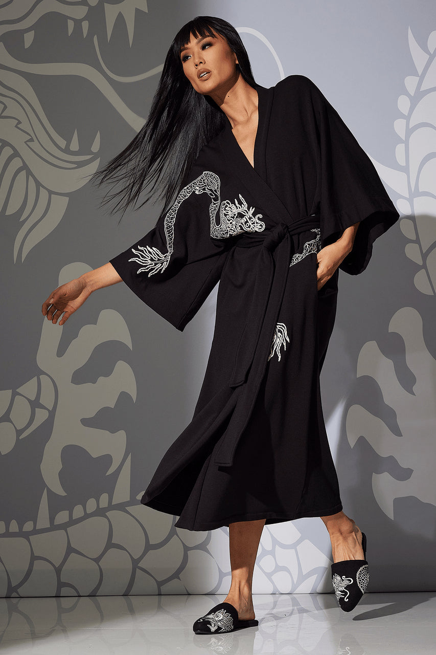 NATORI Buy Cocoon Embroidered Robe in Black Online