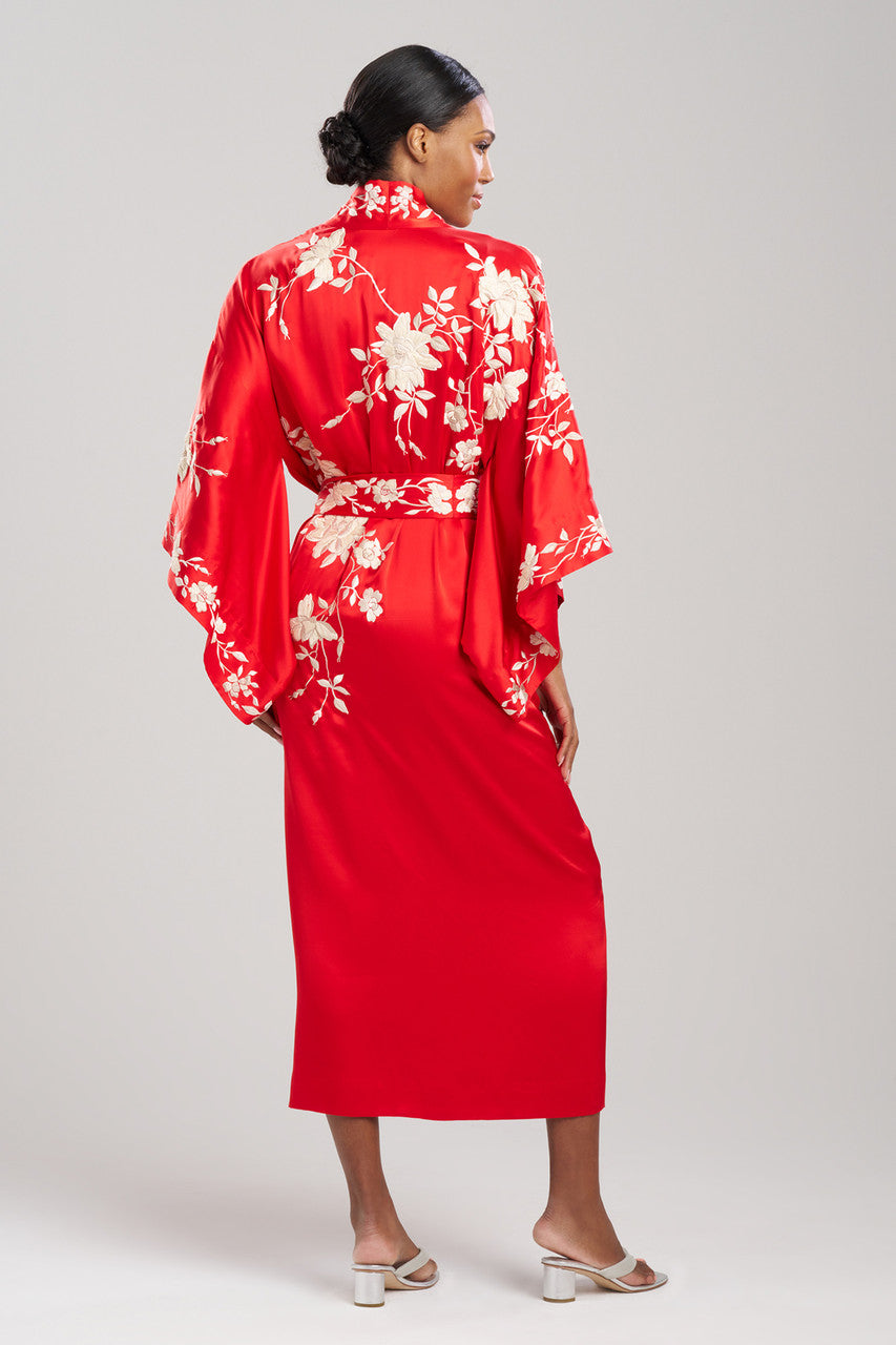 NATORI Buy Key Essentials Embroidered Kimono Tassel Silk Robe in Scarlet Online