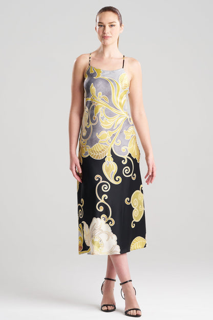NATORI Deco Printed Charmeuse Slip Dress