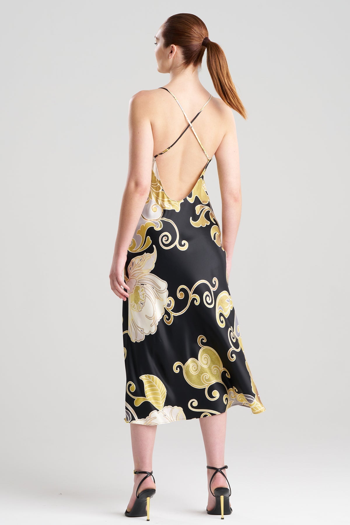 NATORI Deco Printed Charmeuse Slip Dress