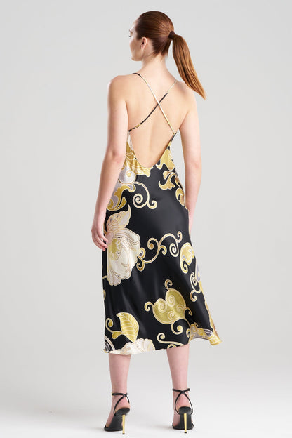 NATORI Deco Printed Charmeuse Slip Dress