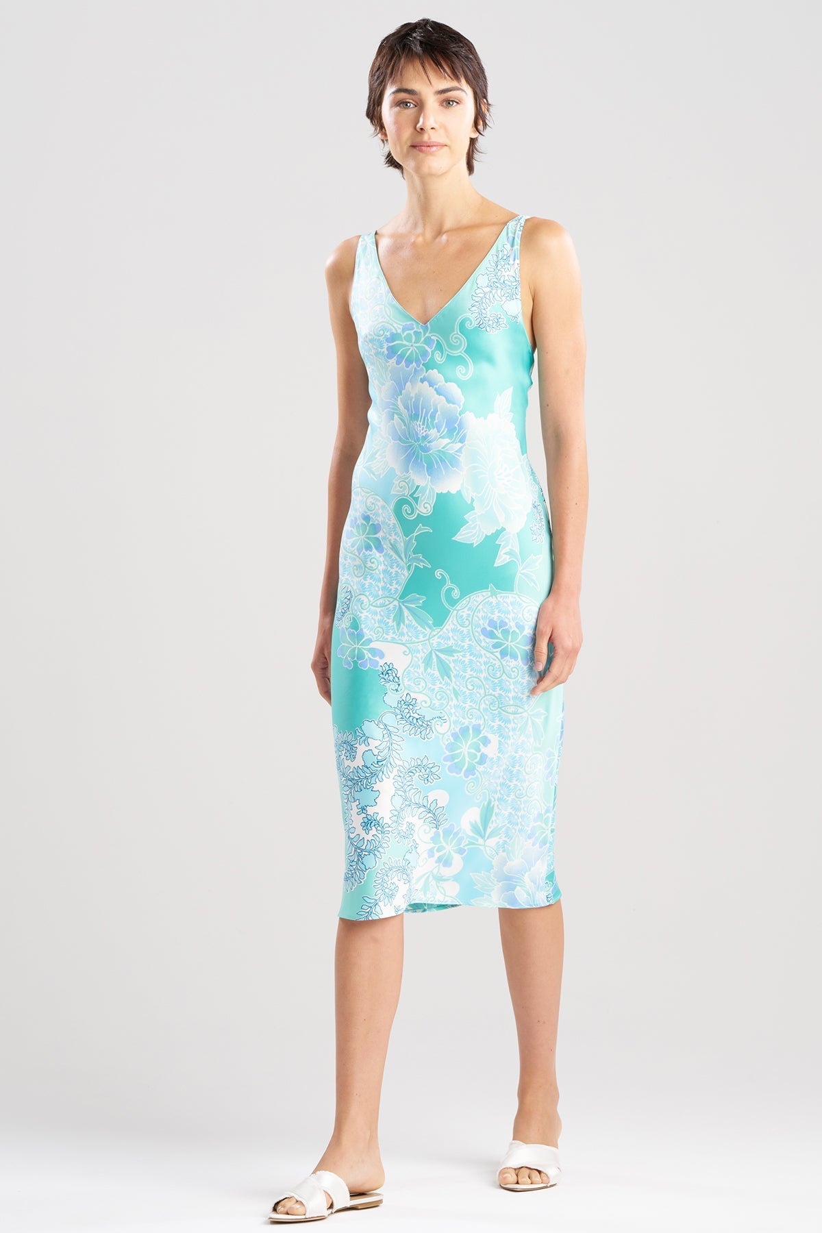 NATORI Flourish Printed Satin Slip Dress