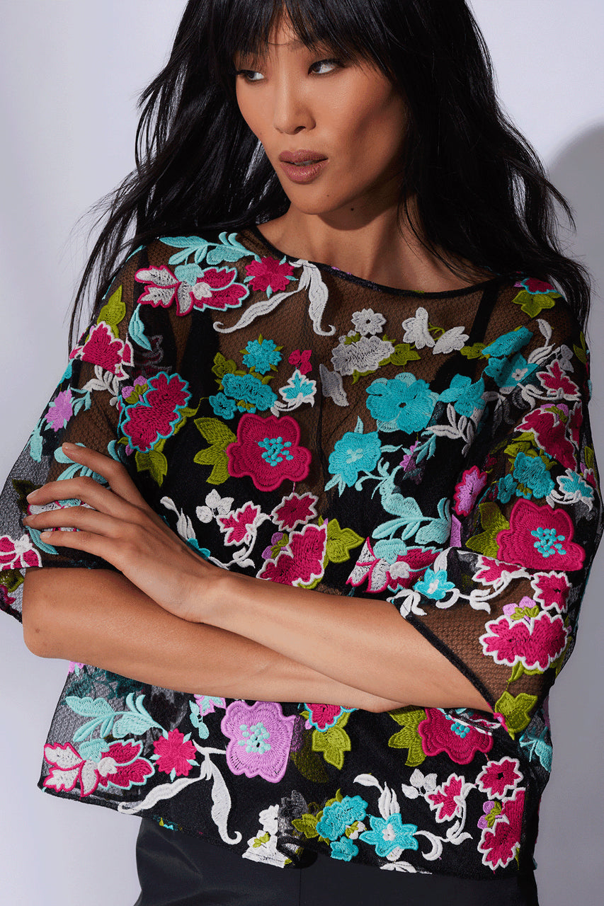 NATORI Buy Tangier Embroidered Tulle Top in Black Multi Online