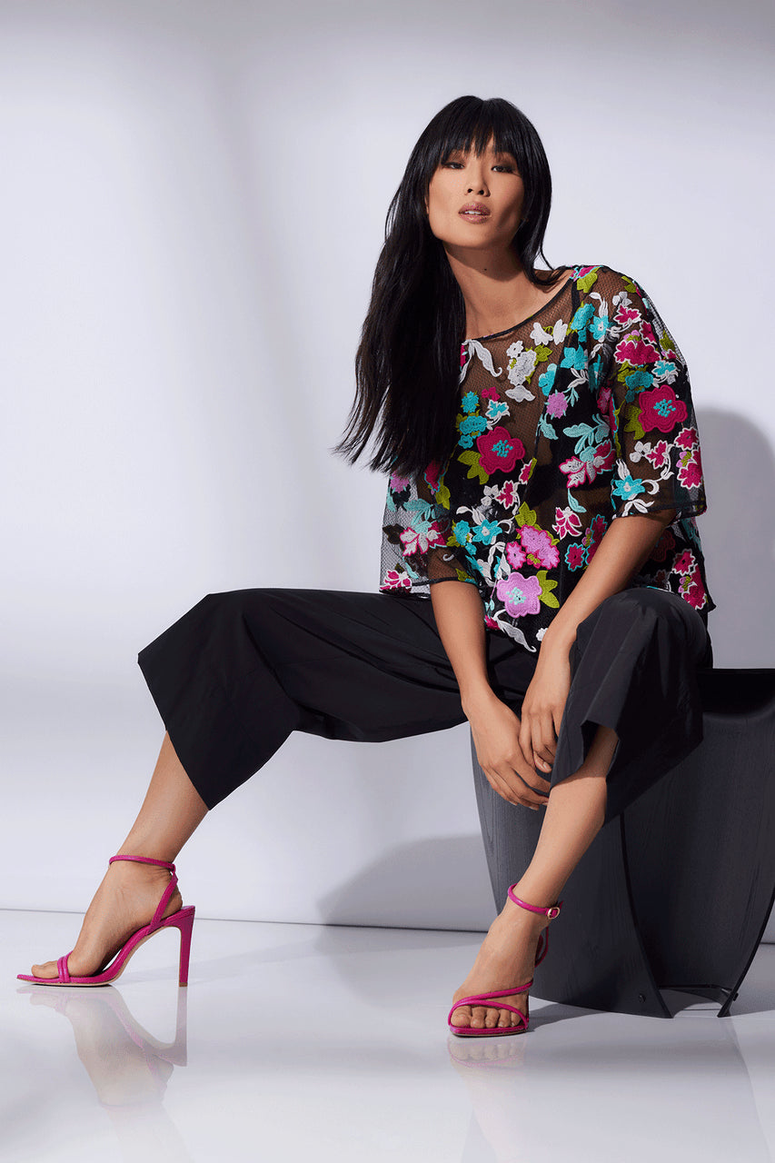 NATORI Buy Tangier Embroidered Tulle Top in Black Multi Online