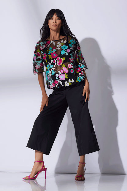 NATORI Buy Tangier Embroidered Tulle Top in Black Multi Online