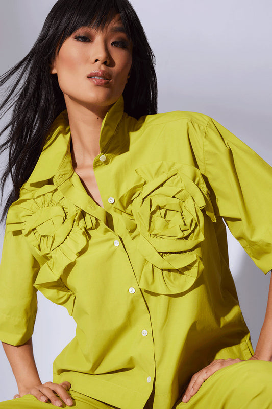 NATORI Buy Techno Poplin Embroidered Shirt in Chartreuse Online