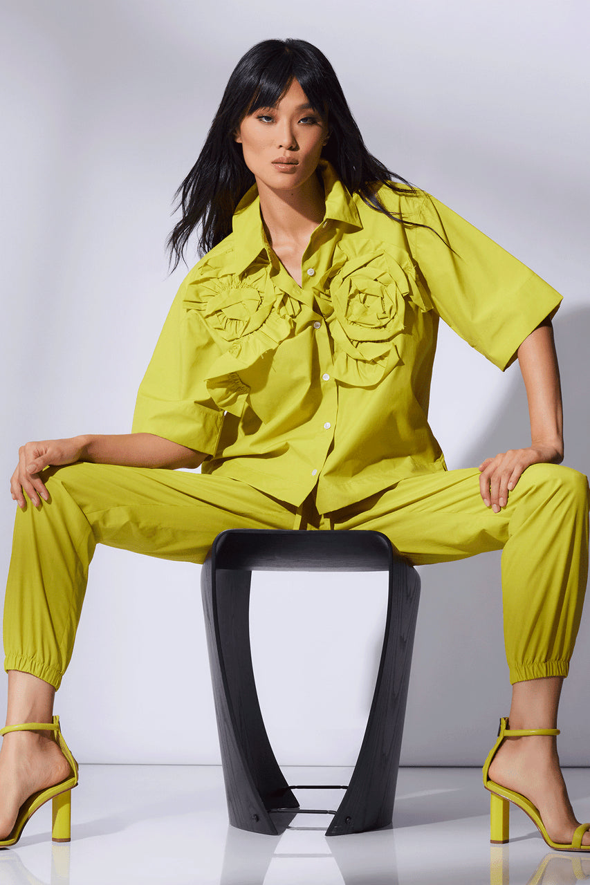NATORI Buy Techno Poplin Embroidered Shirt in Chartreuse Online