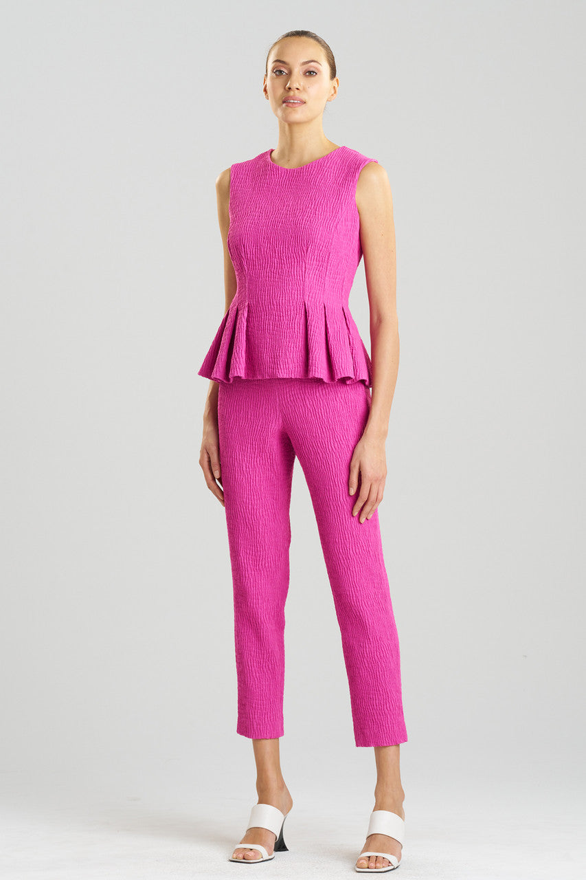 NATORI Buy Textured Cotton Jacquard Peplum Top in Bright Berry Online