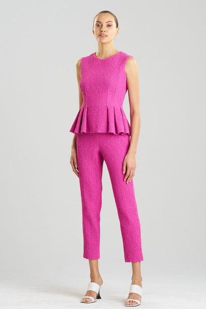 NATORI Buy Textured Cotton Jacquard Peplum Top in Bright Berry Online