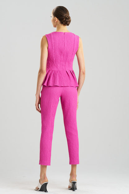 NATORI Buy Textured Cotton Jacquard Peplum Top in Bright Berry Online