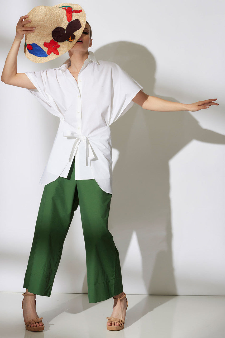 NATORI Buy Cotton Poplin Kimono Wrap Shirt in White Online