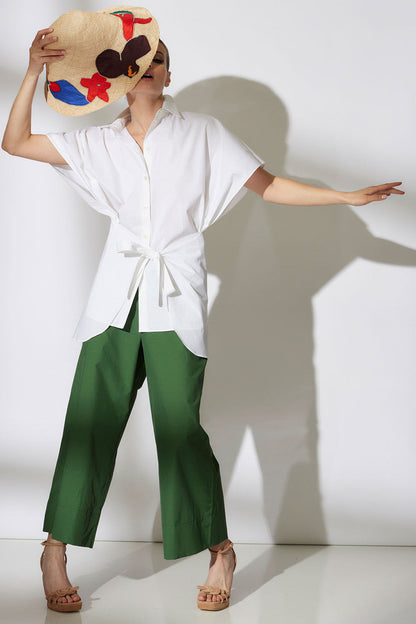NATORI Buy Cotton Poplin Kimono Wrap Shirt in White Online