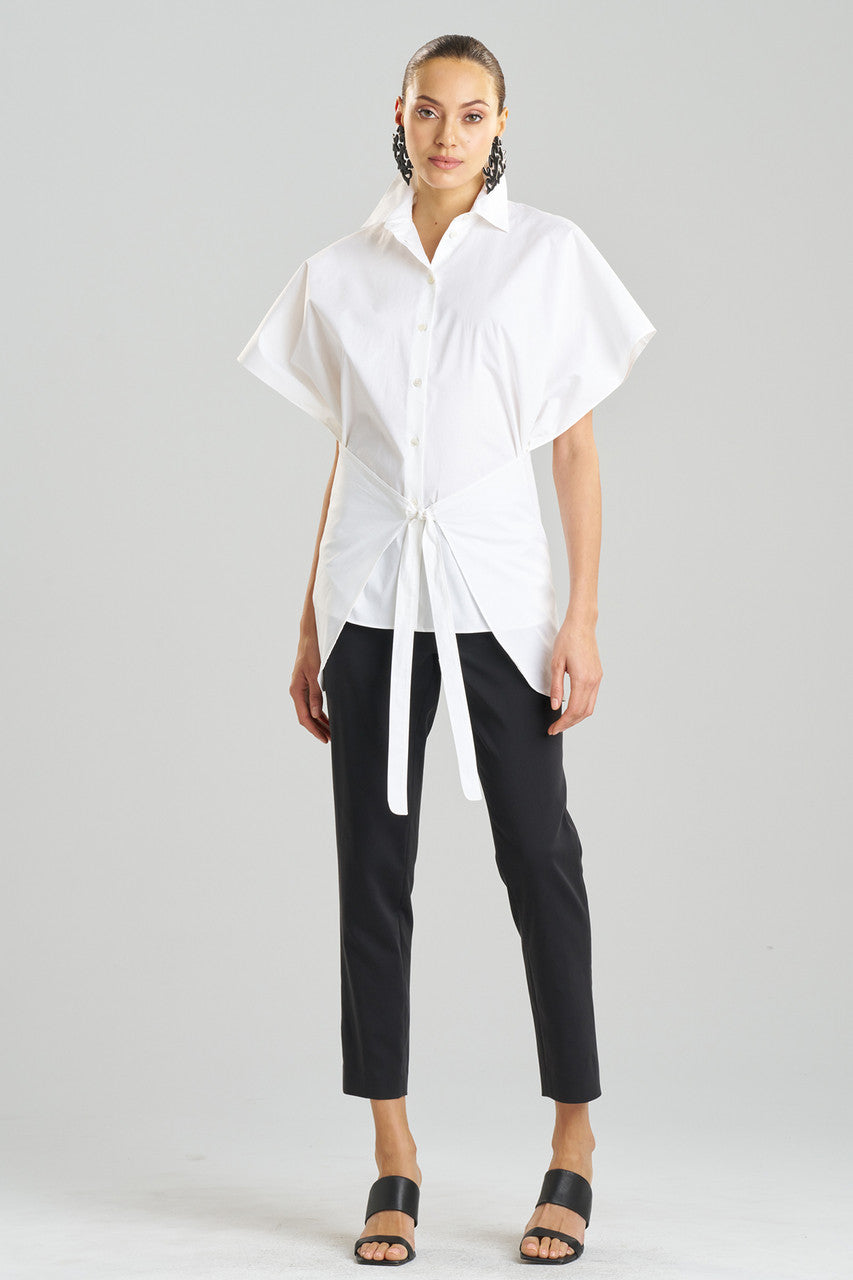 NATORI Buy Cotton Poplin Kimono Wrap Shirt in White Online
