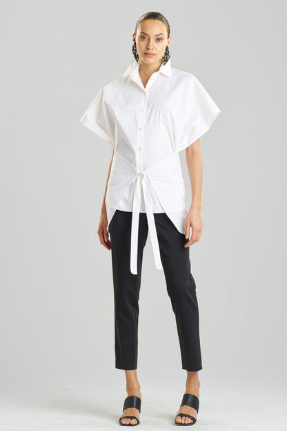 NATORI Buy Cotton Poplin Kimono Wrap Shirt in White Online