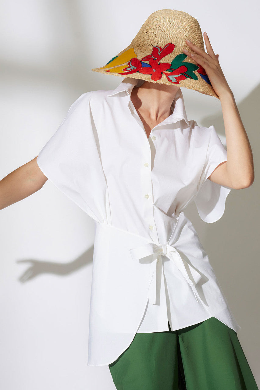 NATORI Buy Cotton Poplin Kimono Wrap Shirt in White Online