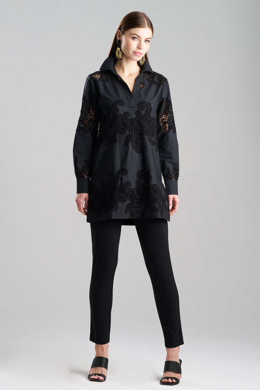 NATORI Buy Madeira Cutwork Embroidered Tunic Shirt in Black Online
