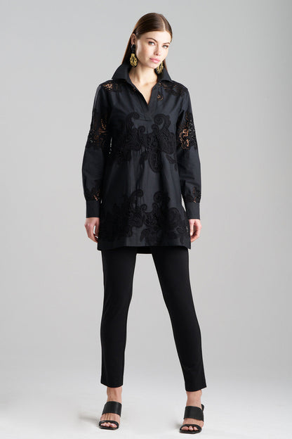 NATORI Buy Madeira Cutwork Embroidered Tunic Shirt in Black Online