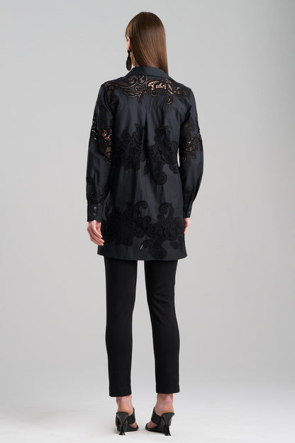 NATORI Buy Madeira Cutwork Embroidered Tunic Shirt in Black Online