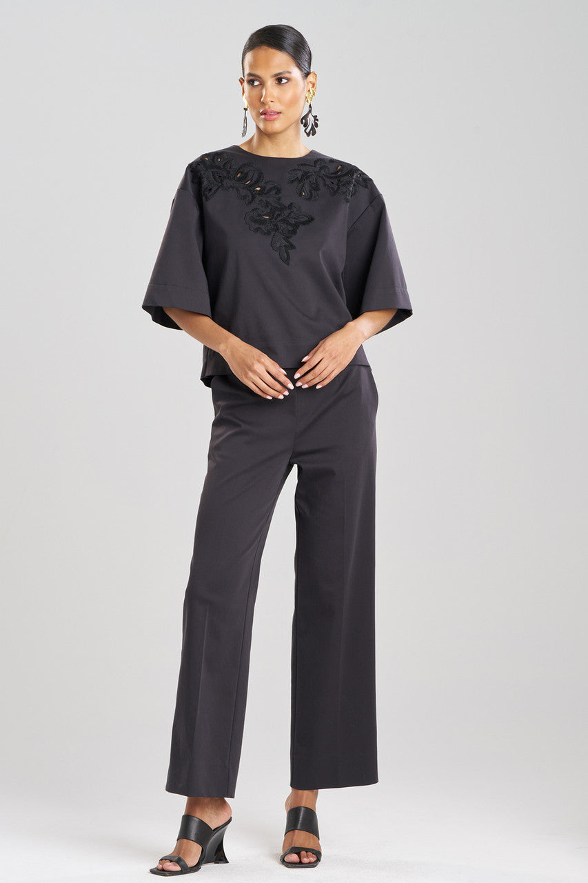 NATORI Buy Cotton Chino Embroidered Top in Black Online