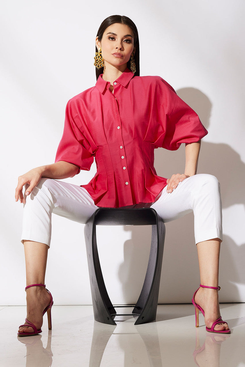 NATORI Buy Cotton Silk Slub Pleated Shirt in Azalea Online