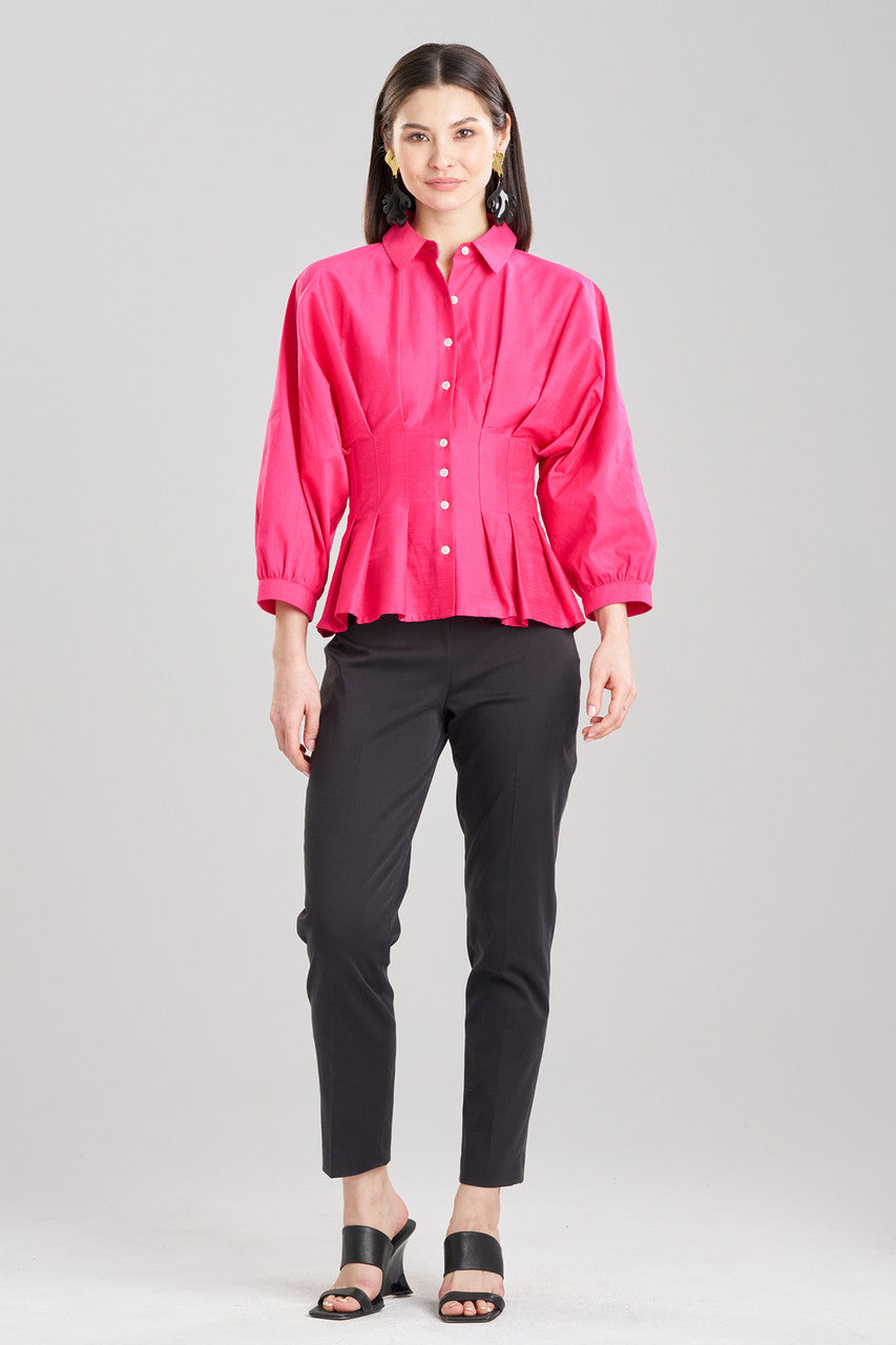NATORI Buy Cotton Silk Slub Pleated Shirt in Azalea Online