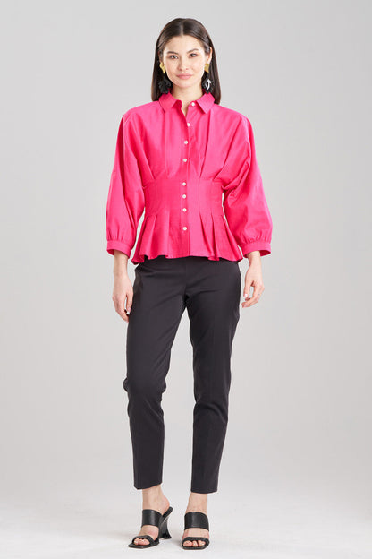 NATORI Buy Cotton Silk Slub Pleated Shirt in Azalea Online