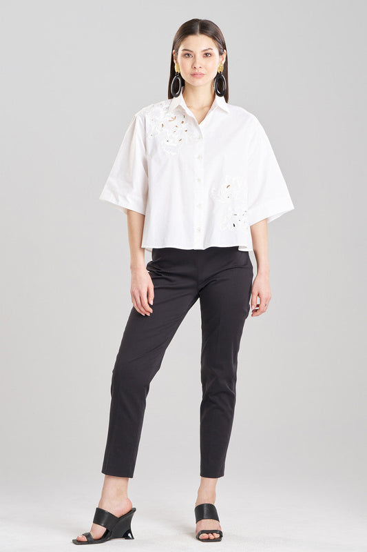 NATORI Buy Cotton Poplin Embroidered Cutout Trapeze Shirt in White Online