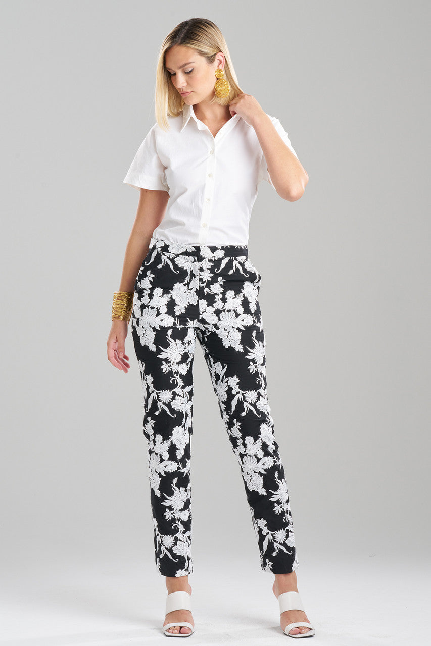 NATORI Buy Tangier Embroidered Cotton Tapered Pants in Black/White Online