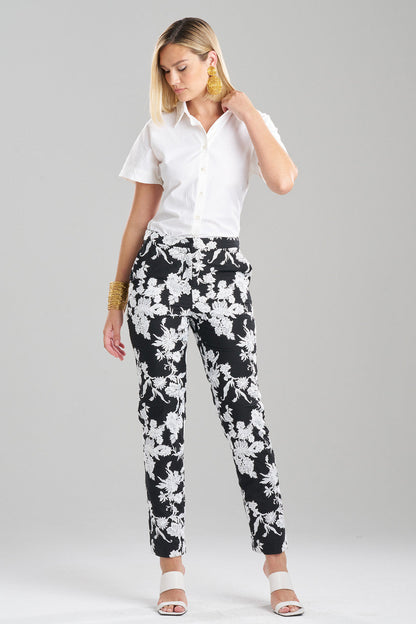 NATORI Buy Tangier Embroidered Cotton Tapered Pants in Black/White Online