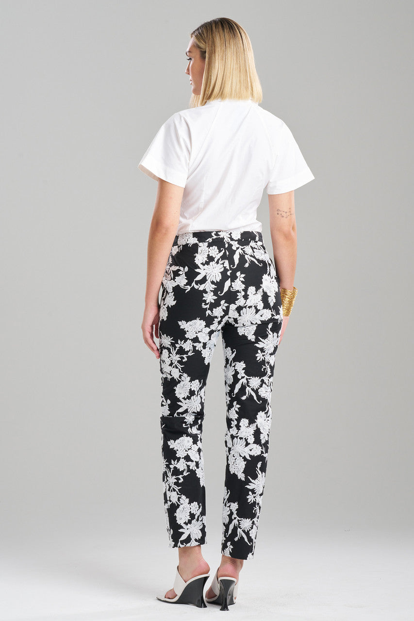 NATORI Buy Tangier Embroidered Cotton Tapered Pants in Black/White Online