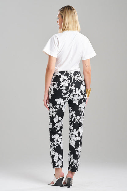 NATORI Buy Tangier Embroidered Cotton Tapered Pants in Black/White Online