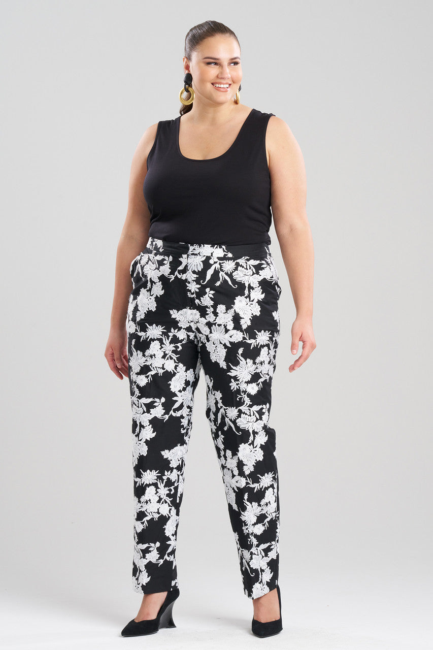 NATORI Buy Tangier Embroidered Cotton Tapered Pants in Black/White Online
